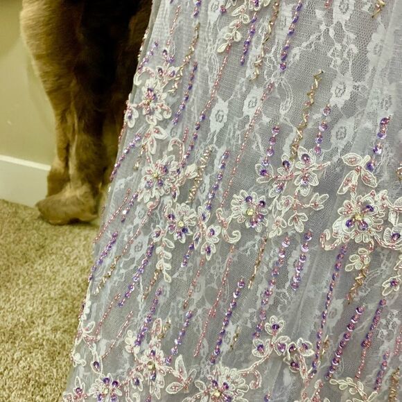 Gorgeous  Custom Embroidered Floral Lace With Beads & Sequins Fishtail Gown - Picture 15 of 15